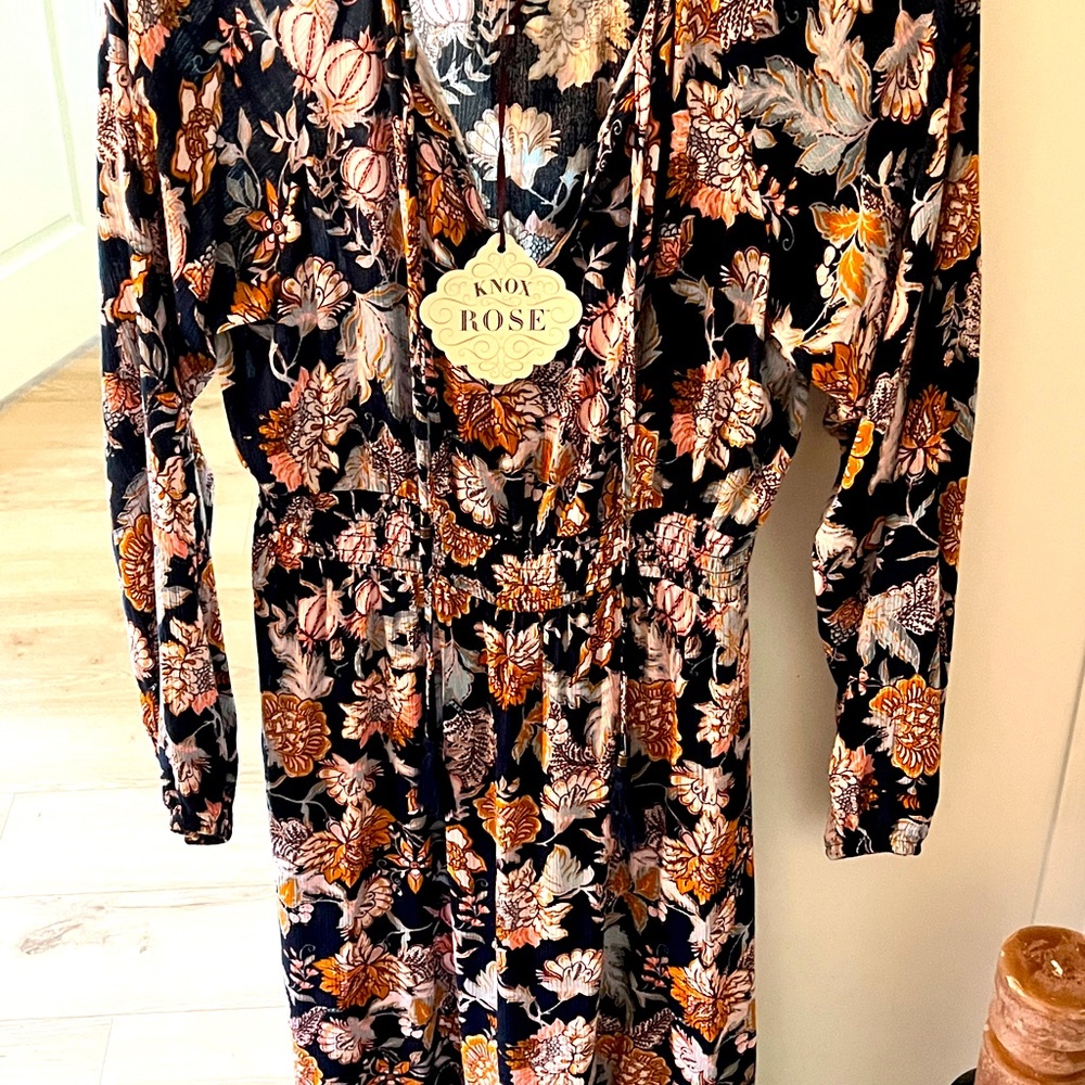 Women’s Long Sleeved Smocked Navy Floral Dress